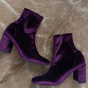Jeffrey Campbell purple velvet sock boots